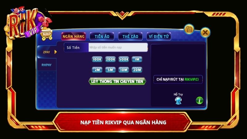 Nạp tiền Rikvip qua ngân hàng