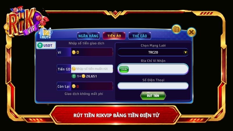 Rút tiền Rikvip bằng tiền điện tử